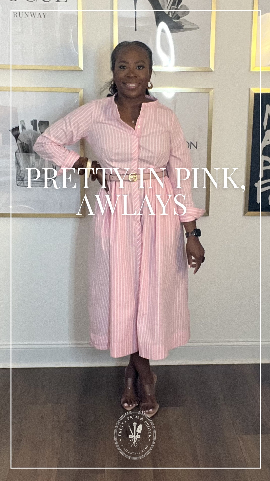 Pink striped midi dress styled with neutral heels, gold accessories, and a waist belt for a polished feminine look 💕 Perfect for brunch, church, baby showers, summer events, and elevated everyday style.

Fits TTS. I’m wearing a M.

And hashtags/keywords:
#LTKStyle #MidiDress #PinkDress #FeminineStyle #ClassicStyle #SummerStyle #BrunchOutfit #ChurchOutfit #PolishedStyle

#LTKOver40 #LTKWorkwear