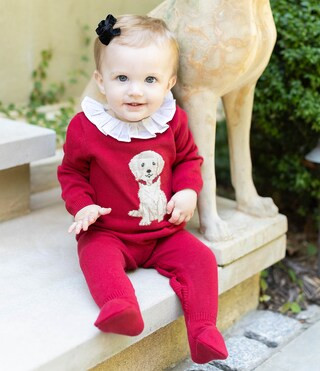 Edgehill Collection x Darby Fallon Clark Baby Girls Newborn-9 Months Dog Sweater Footie Coverall ... | Dillard's