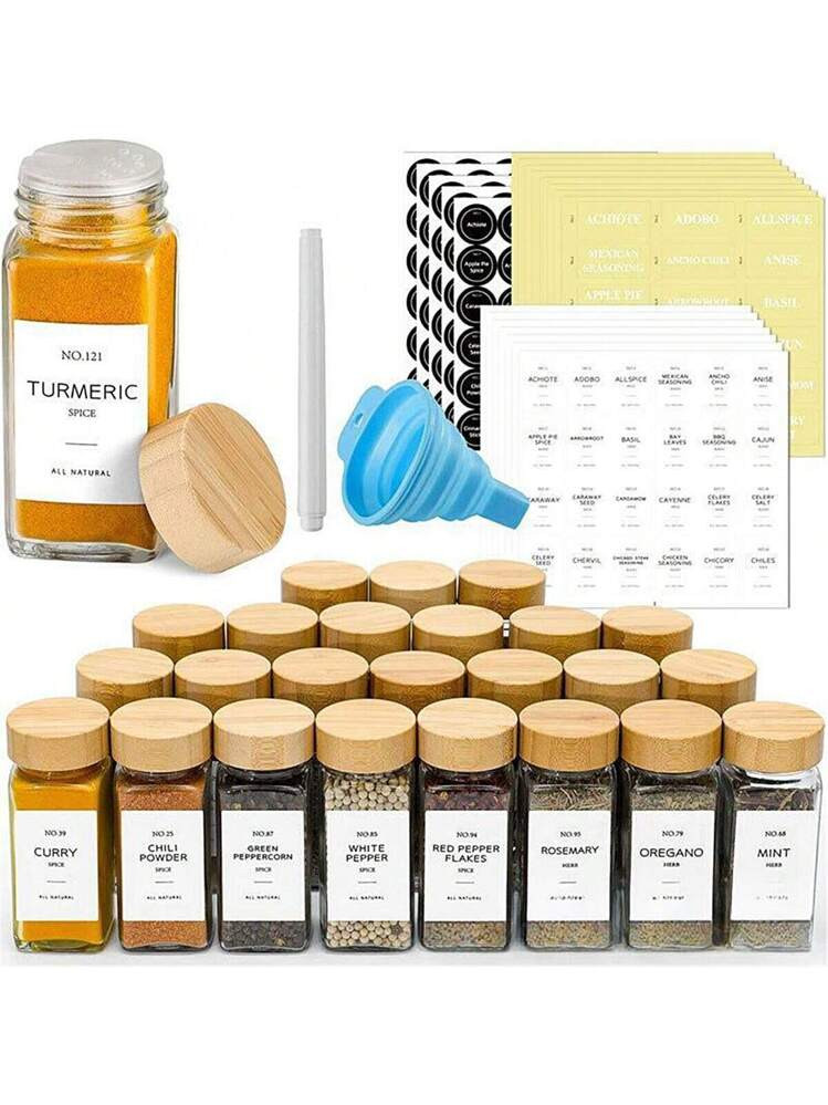 12 Peças Potes de Vidro Quadrados para Especiarias com Tampa de Bambu/Madeira de 120ml/4oz para ... | SHEIN