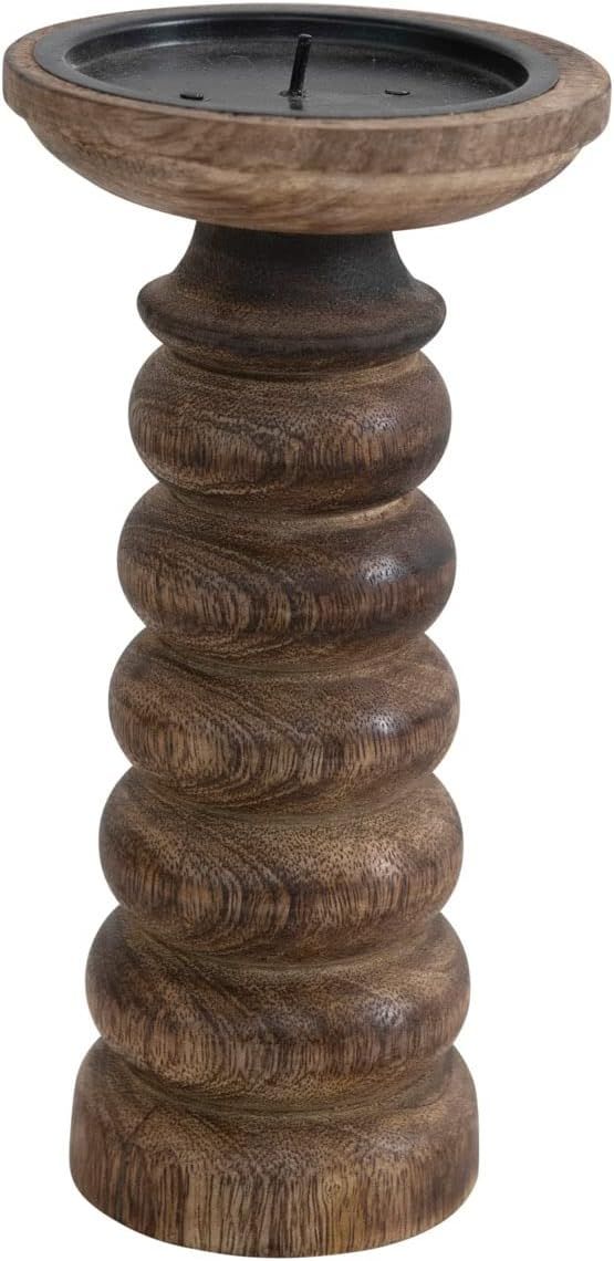 Bloomingville Hand-Carved Mango Wood Candle Holder, Brown, 3" L x 3" W x 8" H | Amazon (US)