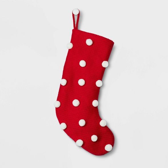Puckered Pompom Christmas Stocking Red - Wondershop&#8482; | Target