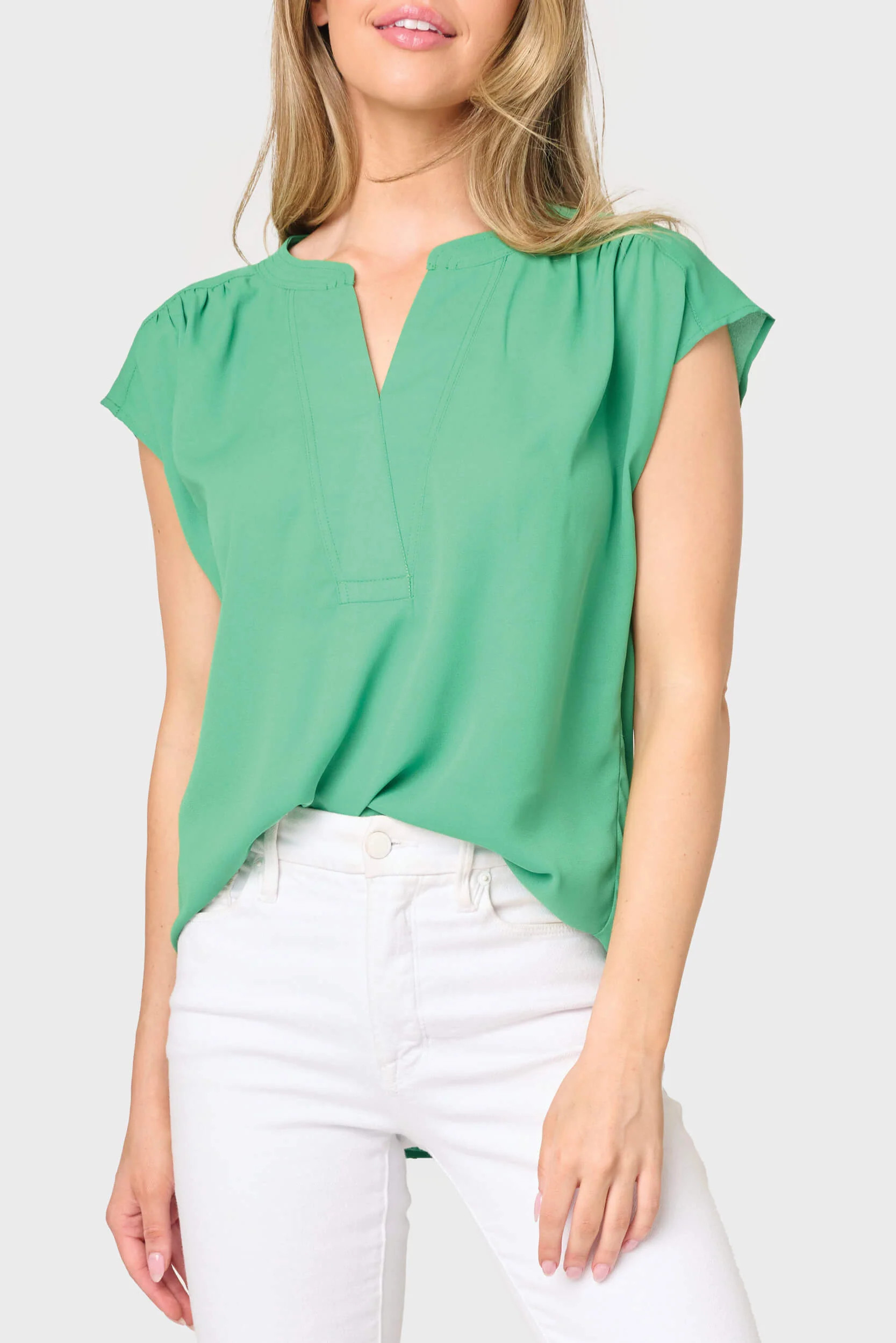 Cap Sleeve Notch Neck Blouse | Gibsonlook