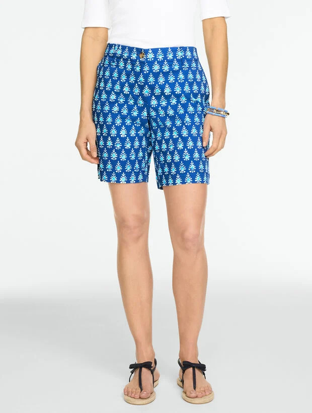 Heritage Twill Relaxed Chino Shorts - Woodblock Medallion | Talbots