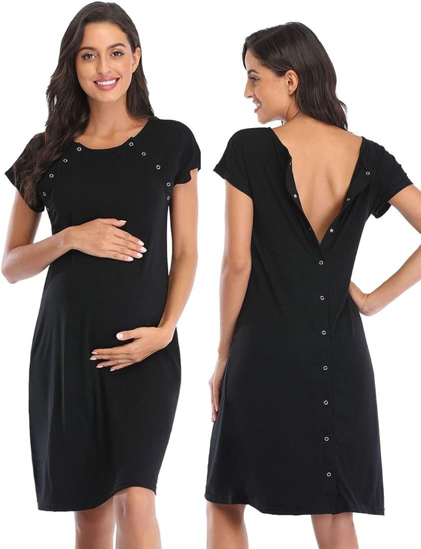 Women's Maternity 3 in 1 Delivery Labor Nursing Nightgown Hospital Gown Sleepwear for Breastfeeding | Amazon (US)