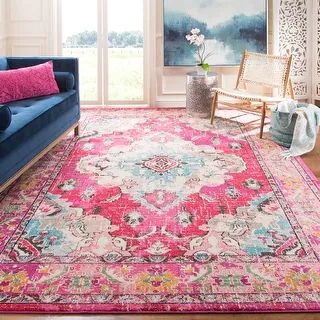 Safavieh Monaco Lillie Boho Medallion Distressed Rug - 6'7" x 9'2" - Pink/Multi | Bed Bath & Beyond