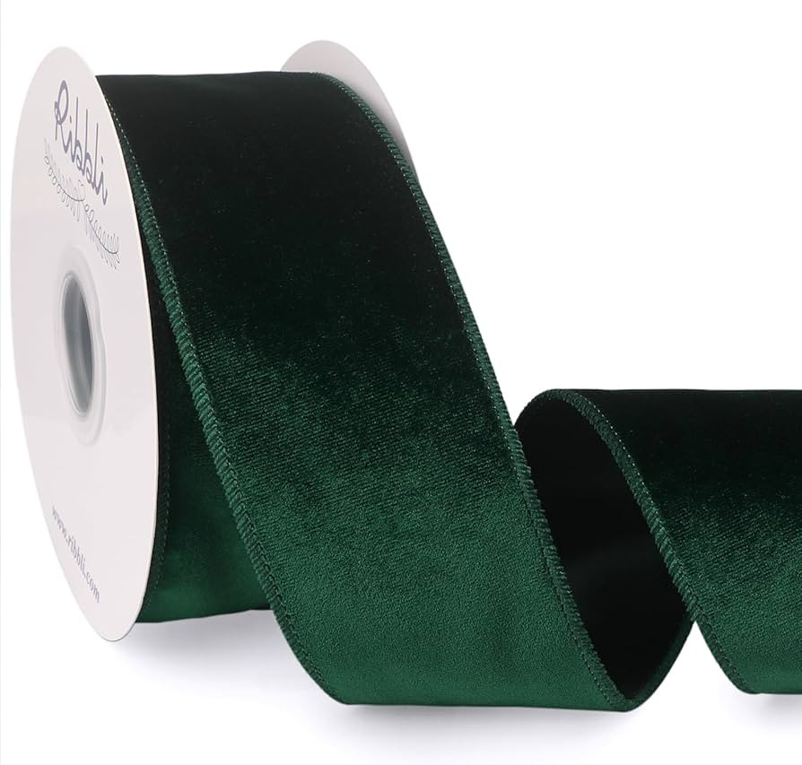 Ribbli Forest Green Velvet Wired Ribbon 2.5 Inch Velvet with Satin Christmas Ribbon for Gift Wrap... | Amazon (US)