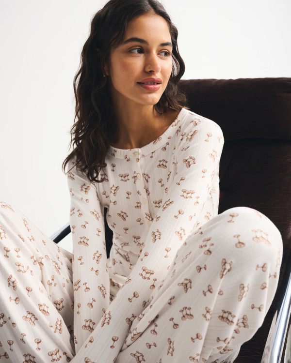 Long-Sleeve Pointelle Sleep Top | Abercrombie & Fitch (US)