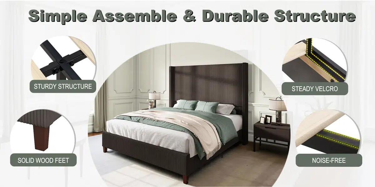 Dunwoody Upholstered Wingback Queen Size Platform Bed,Cream | Wayfair North America