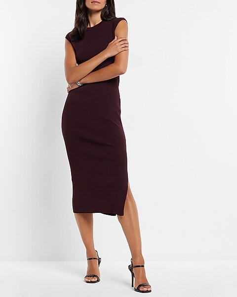 Cap Sleeve Ribbed Sheath Maxi Sweater Dress | Express