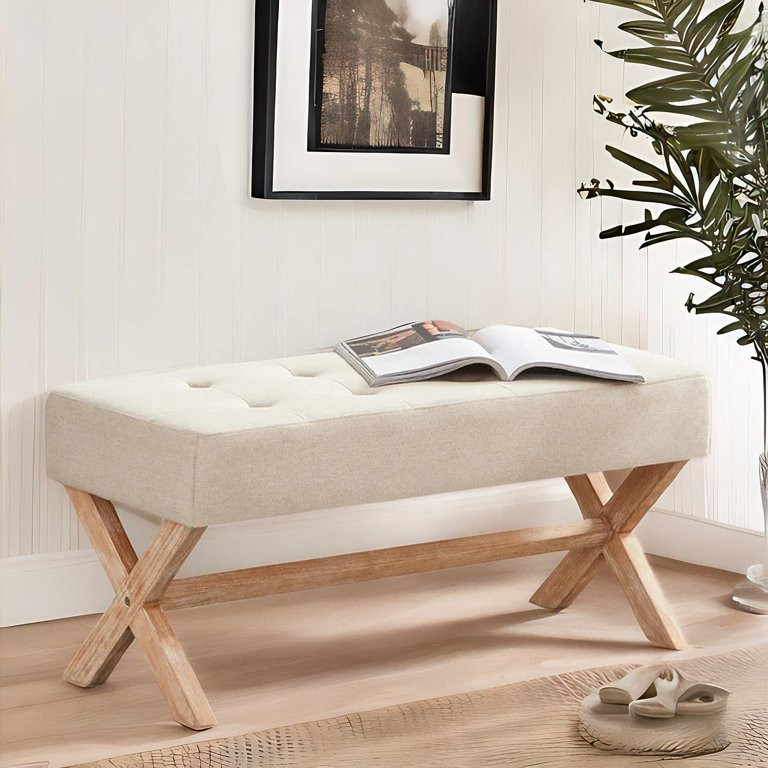 HUIMO Bedroom Bench, 35" Upholstered Entryway Bench & Dining Bench, Tufted Fabric End of Bed Benc... | Walmart (US)