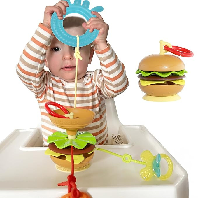 Hamburger Suction Cup Toys Holder for High Chair, Stroller Baby Toys 6-12 Months & Toddlers, 3 Te... | Amazon (US)