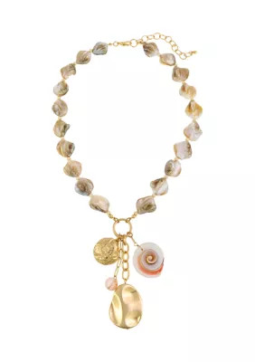 Gold Tone Short White Shell Drop Necklace | Belk
