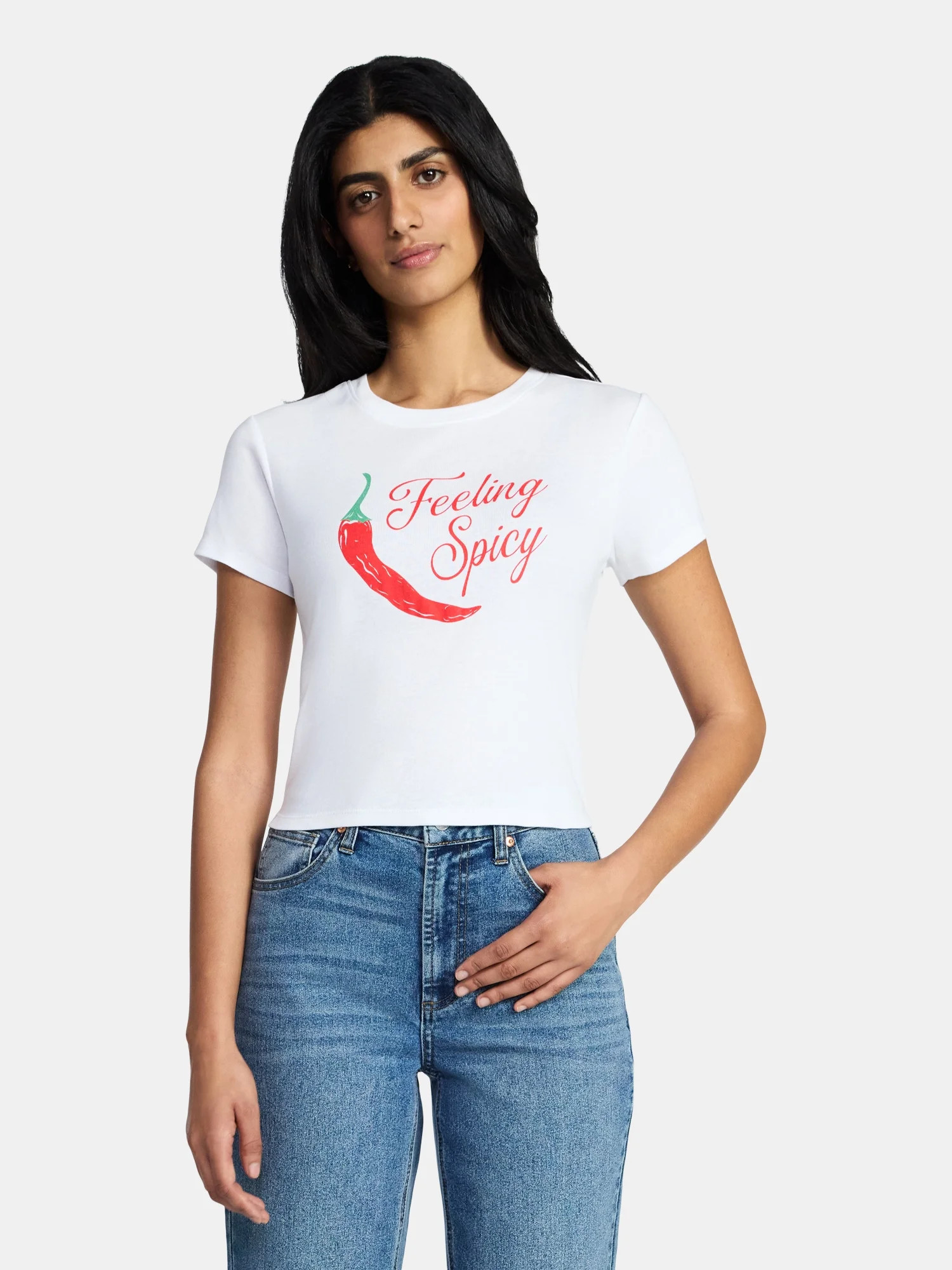 Feeling Spicy Women's Graphic Baby Tee with Short Sleeves, Sizes XXS-XXL | Walmart (US)
