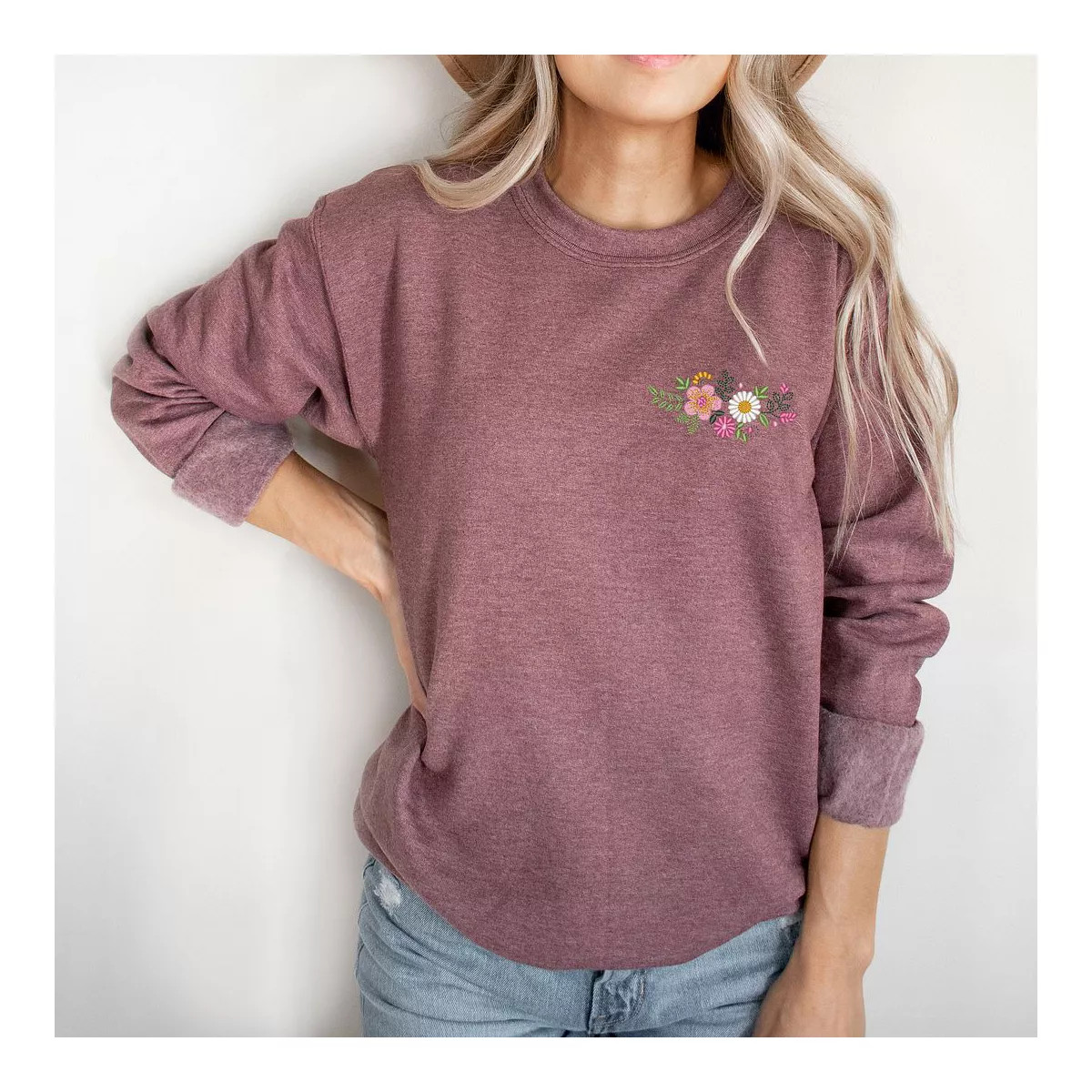 Simply Sage Market Women's Graphic Sweatshirt Embroidered Flower Cluster - M - H.Maroon | Target