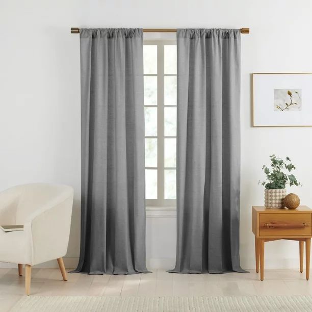 Gap Home Yarn Dyed Chambray Organic Cotton Light Filtering Window Curtain Pair Black 63 | Walmart (US)