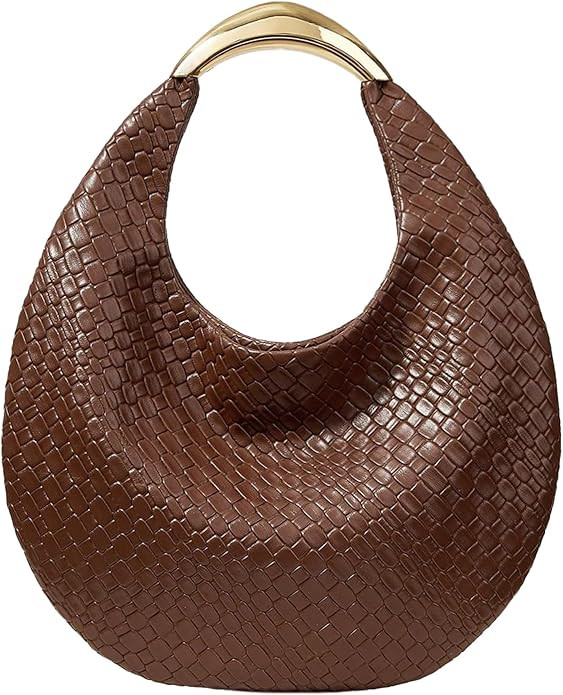 QWINEE Women's Woven Handbag Elegant Clutch Purse Metal Top Handle Cresent Evening Bag Retro PU L... | Amazon (US)