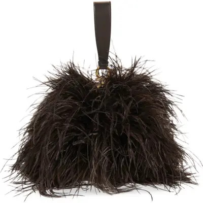 FERRAGAMO Double Gancini Ostrich Feather & Leather Clutch in T.moro Testa Di Moro 099 at Nordstrom | Nordstrom