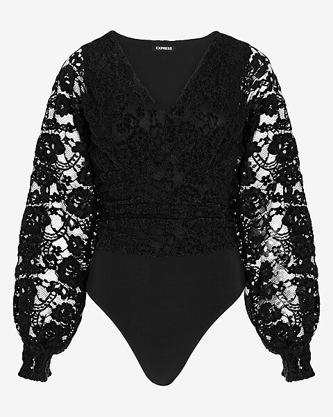 Floral Lace V-Neck Thong Bodysuit | Express