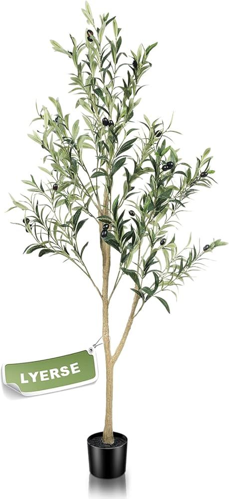 LYERSE Olive Tree 4ft(48") Fake Potted Olive Tree with Planter, Large Faux Olive Branches and Fru... | Amazon (US)
