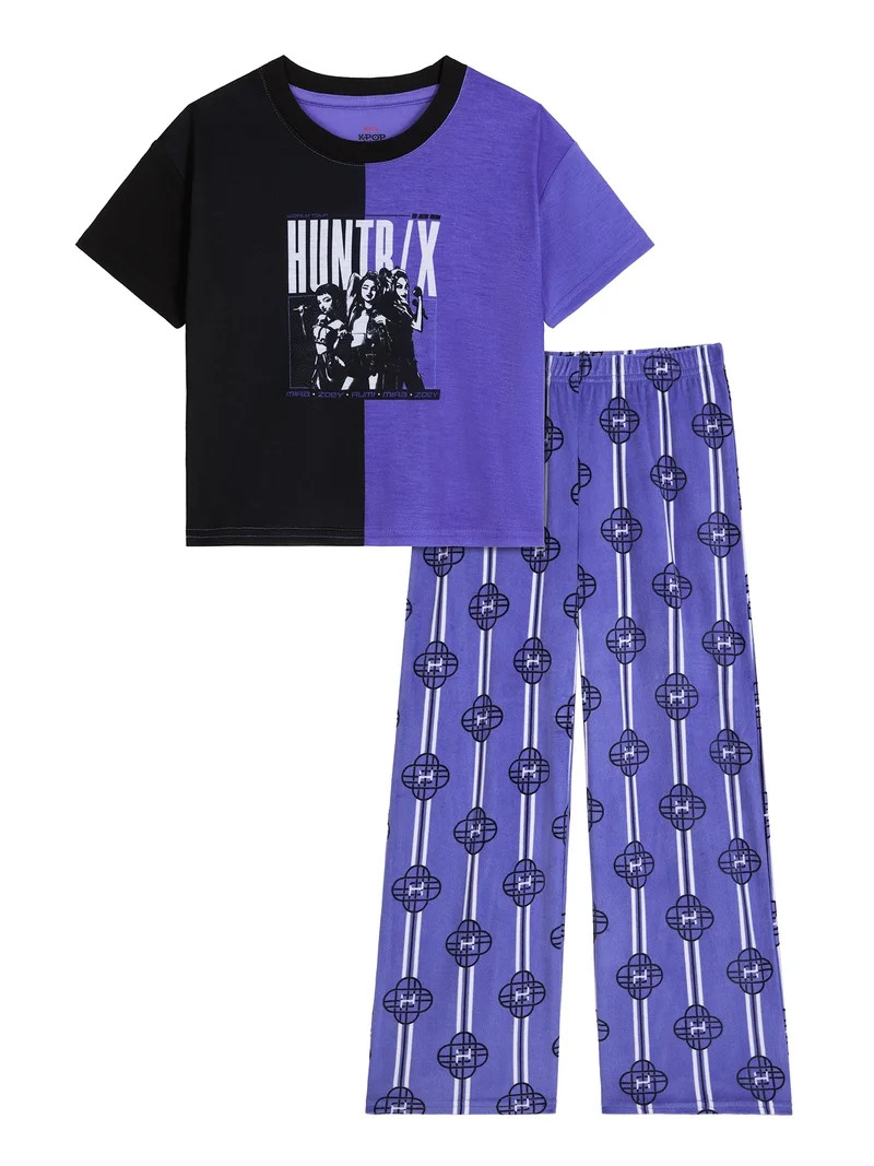 Kpop Demon Hunters Girls Short Sleeve Sleep Top and Pants Pajama Set, 2-Piece, Sizes 6-12 | Walmart (US)