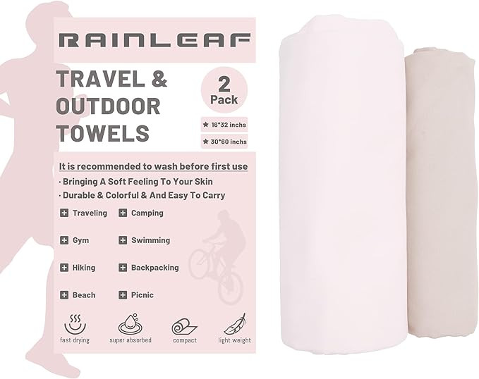 Rainleaf 2 Pack Microfiber Quick Dry Travel Towel, Super Absorbent Ultra Compact Lightweight Camp... | Amazon (US)