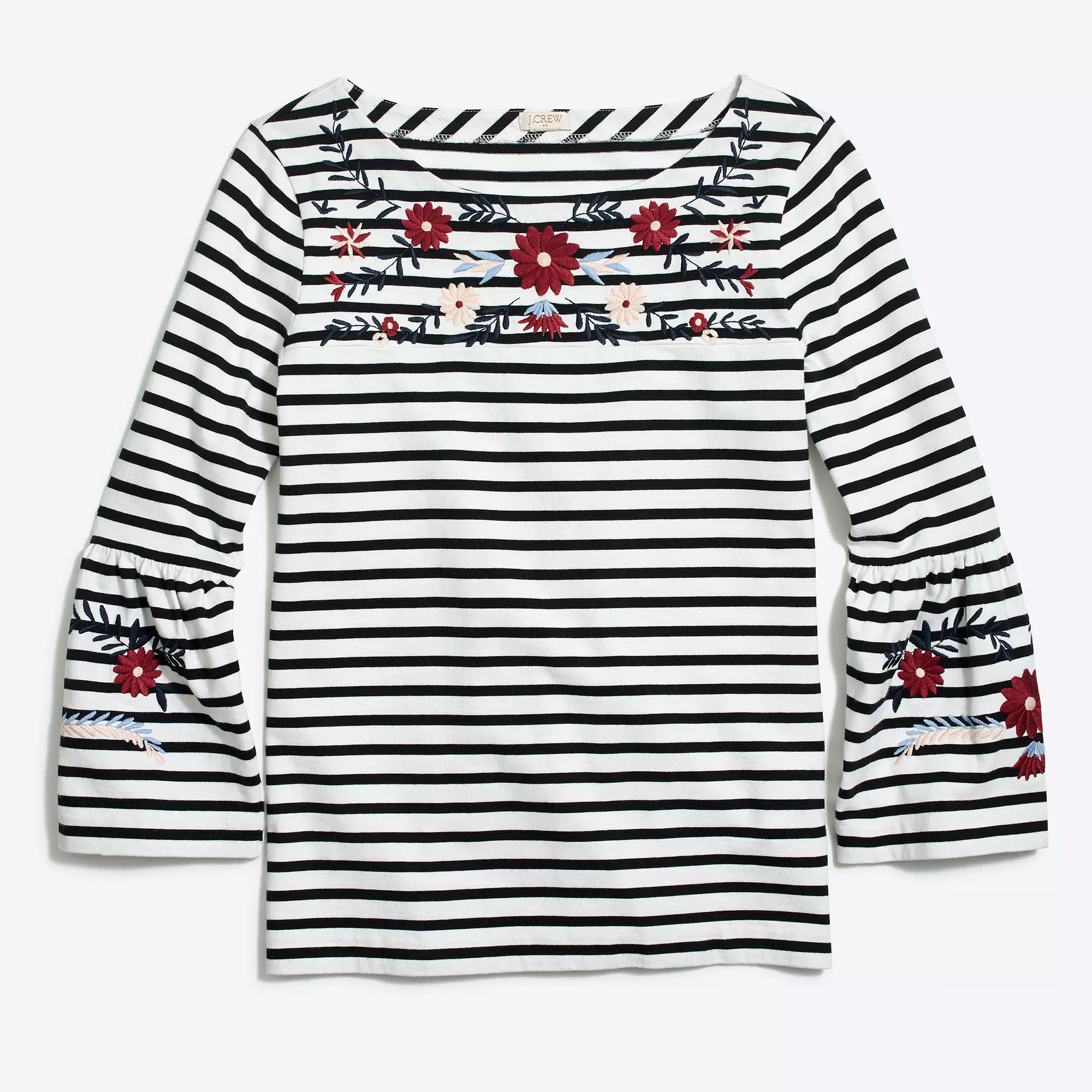 Embroidered striped bell-sleeve T-shirt | J.Crew Factory