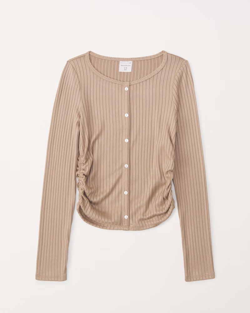 long-sleeve cozy rib button-through tee | Abercrombie & Fitch (US)
