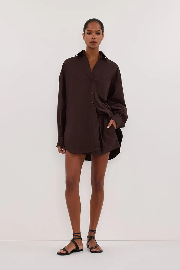 RHEA BURNT CHOC COTTON DRAWSTRING SHORT | DISSH
