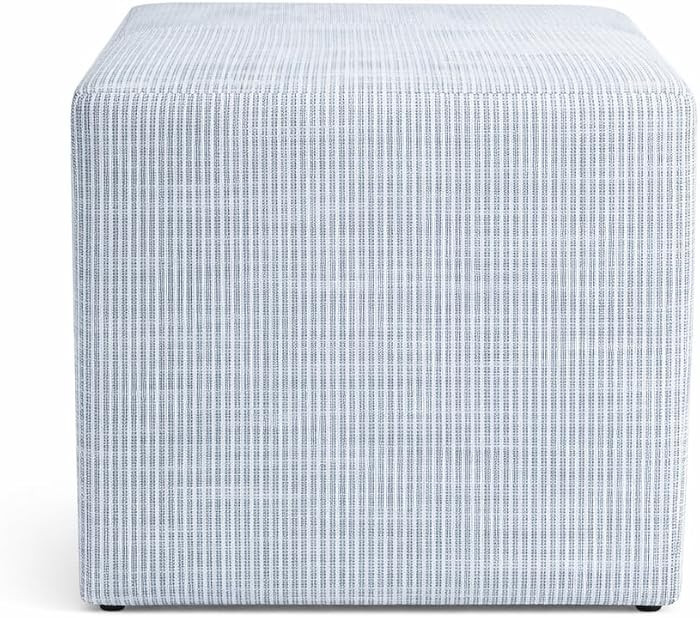 HomePop 19" Square Ottoman - Blue Pinstripe Fabric | Amazon (US)