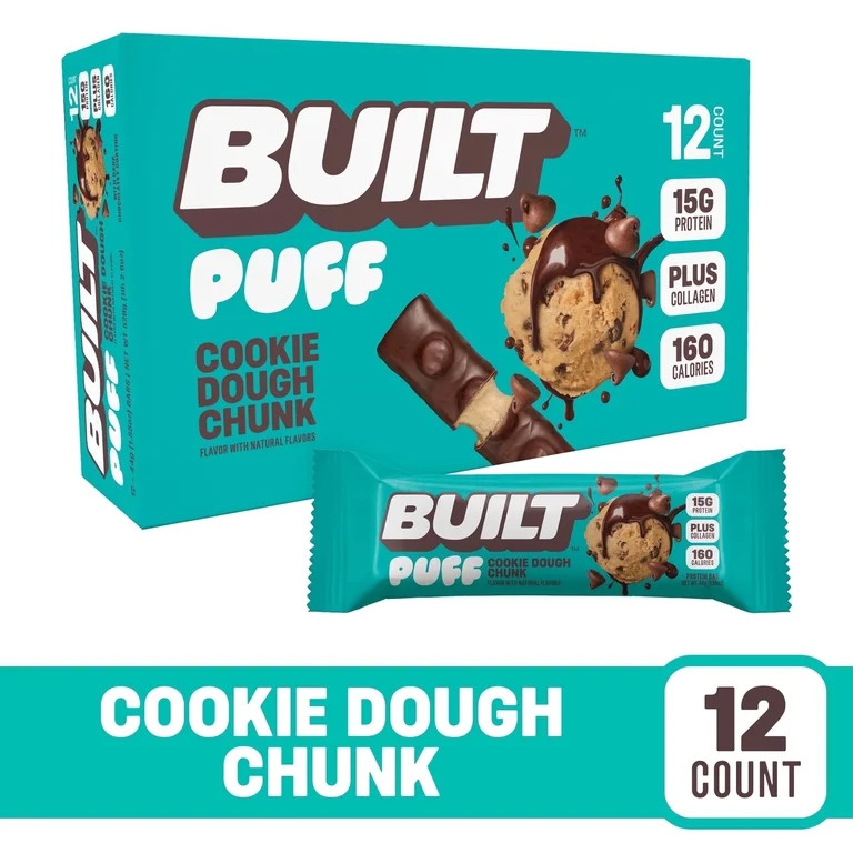 BUILT Bar Puff Protein Snack Bars, 15g Protein, Cookie Dough Chunk, No Gluten Free - 12 Pack | Walmart (US)