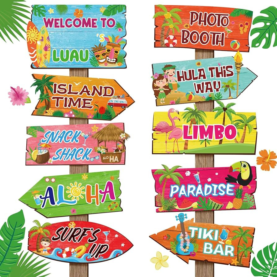20 Pieces Luau Party Decorations Hawaiian Party Welcome Sign Summer Tropical Party Direction Sign... | Amazon (US)