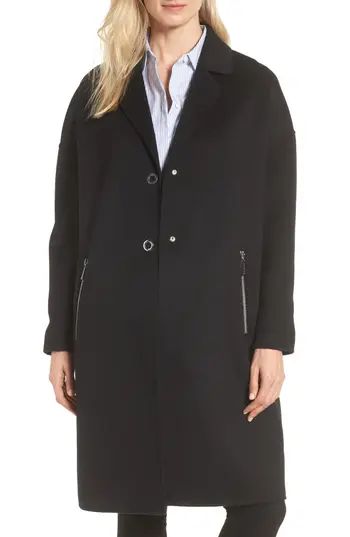 Women's Michael Michael Kors Drop Shoulder Double Face Wool Blend Coat, Size X-Small - Black | Nordstrom