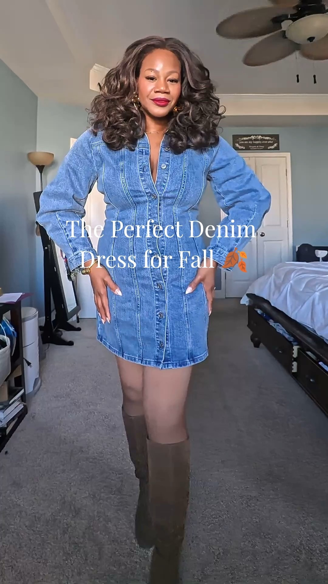The denim dress of my DREAMS for fall 🍂 dress it up for a cute casual look or dress it up to break necks 😮‍💨 

#LTKFindsUnder100 #LTKStyleTip #LTKMidsize