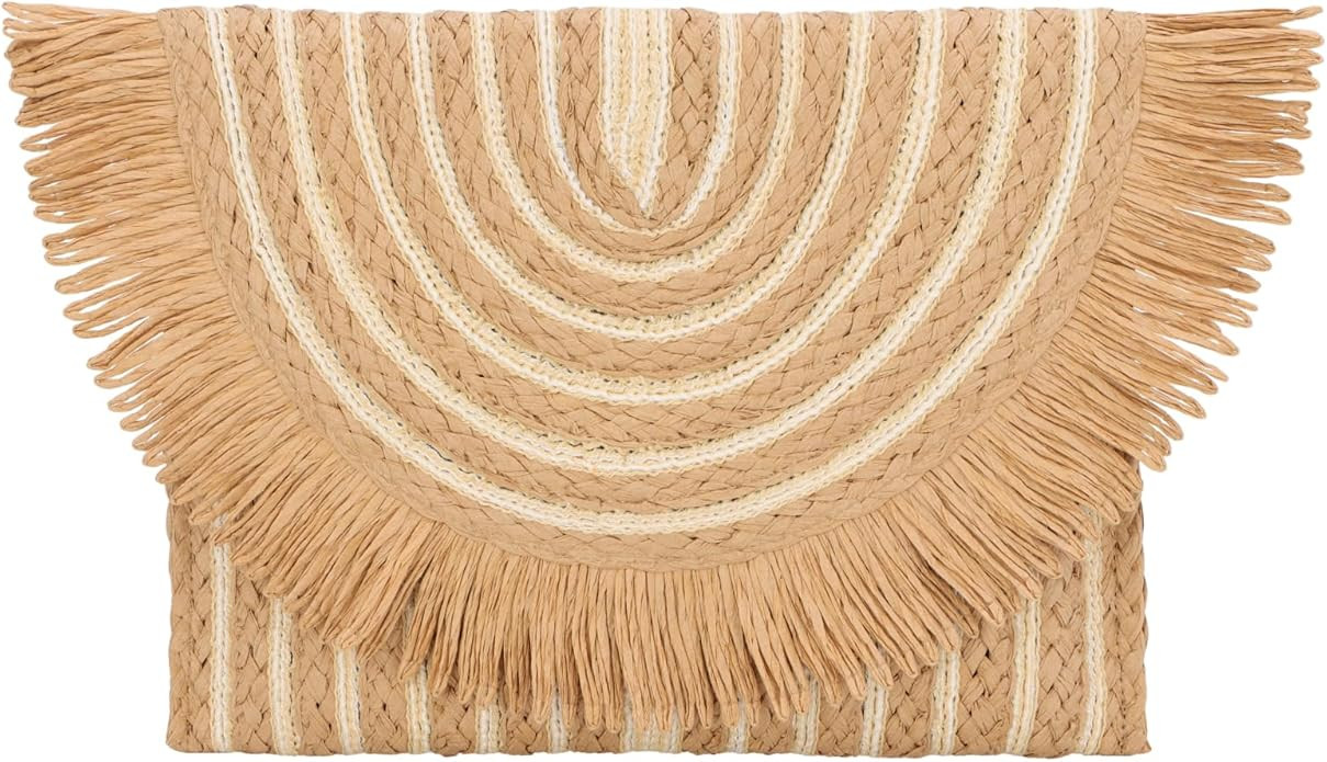 Fecialy Women Fringe Straw Clutch Purses Envelope Summer Beach Bags Woven Clutch Handbags | Amazon (US)