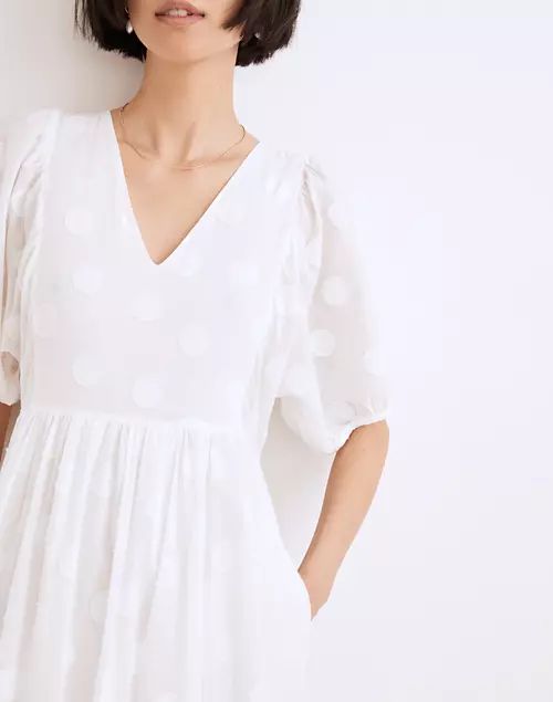 Dot Jacquard Puff-Sleeve Tiered Midi Dress | Madewell