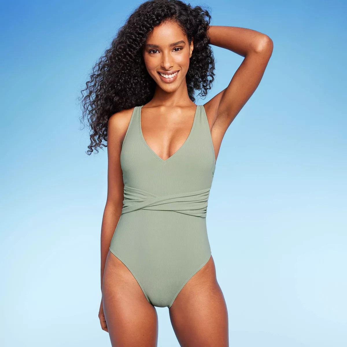 Women's Ribbed Plunge Twist-Front One Piece Swimsuit - Shade & Shore™ | Target