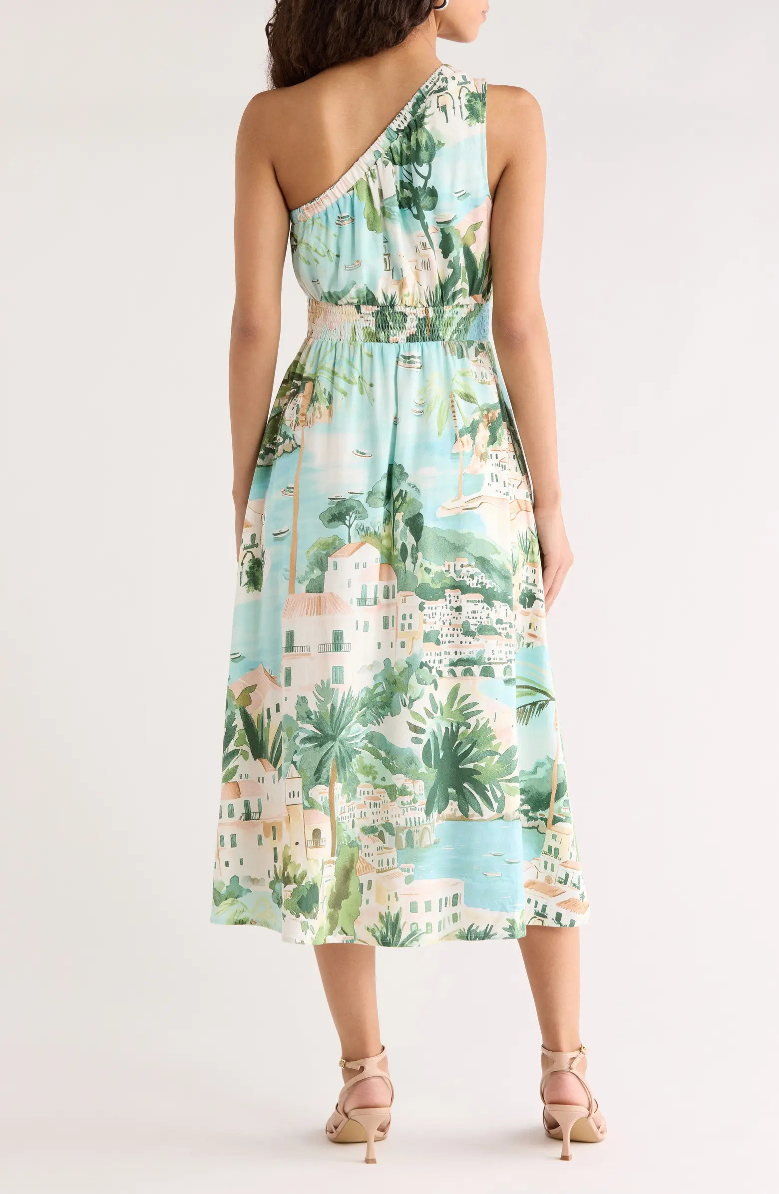 Piti Town Islay Smocked One-Shoulder Midi Dress | Nordstrom