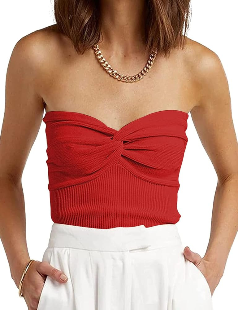 ABINGOO Women Strapless Crop Tops Twist Front Ribbed Knit Tube Top Sexy Backless Off Shoulder Y2K... | Amazon (CA)