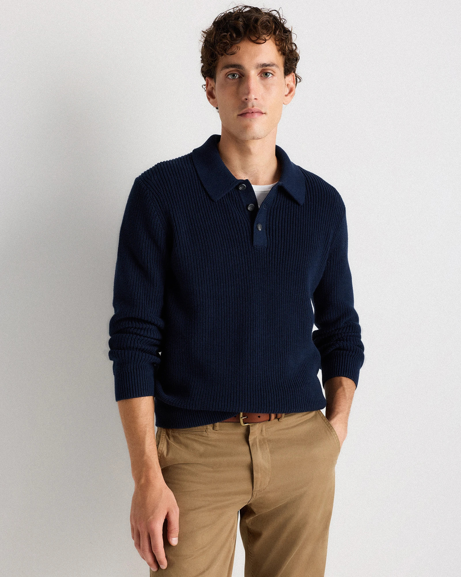 Quince | Men's Ribbed Polo Sweater in Charcoal, Size Small, Organic Cotton | Quince