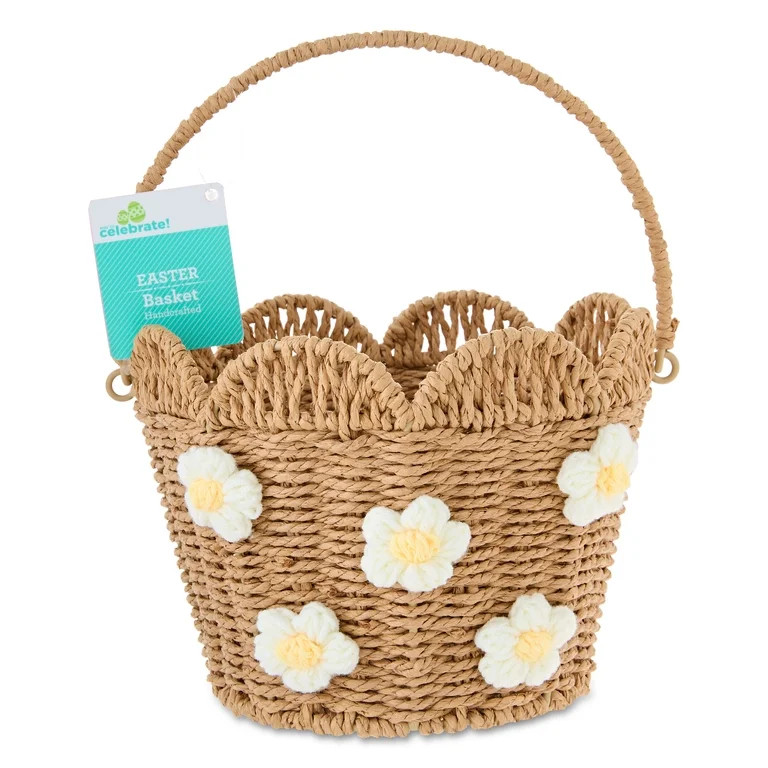 Flower Paper Basket, White and Brown, 9" x 7", Easter by Way To Celebrate | Walmart (US)