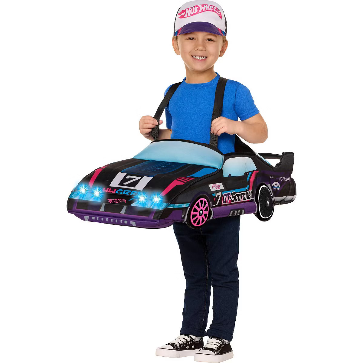 Hot Wheels Kids' Let's Race GT Scorcher Ride Along LED Light Up Costume with Hat Black One Size | Target