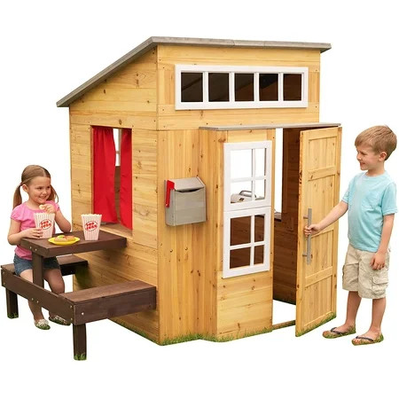 KidKraft Modern Outdoor Wooden Playhouse with Picnic Table, Mailbox and Outdoor Grill (00182),Natura | Walmart (US)
