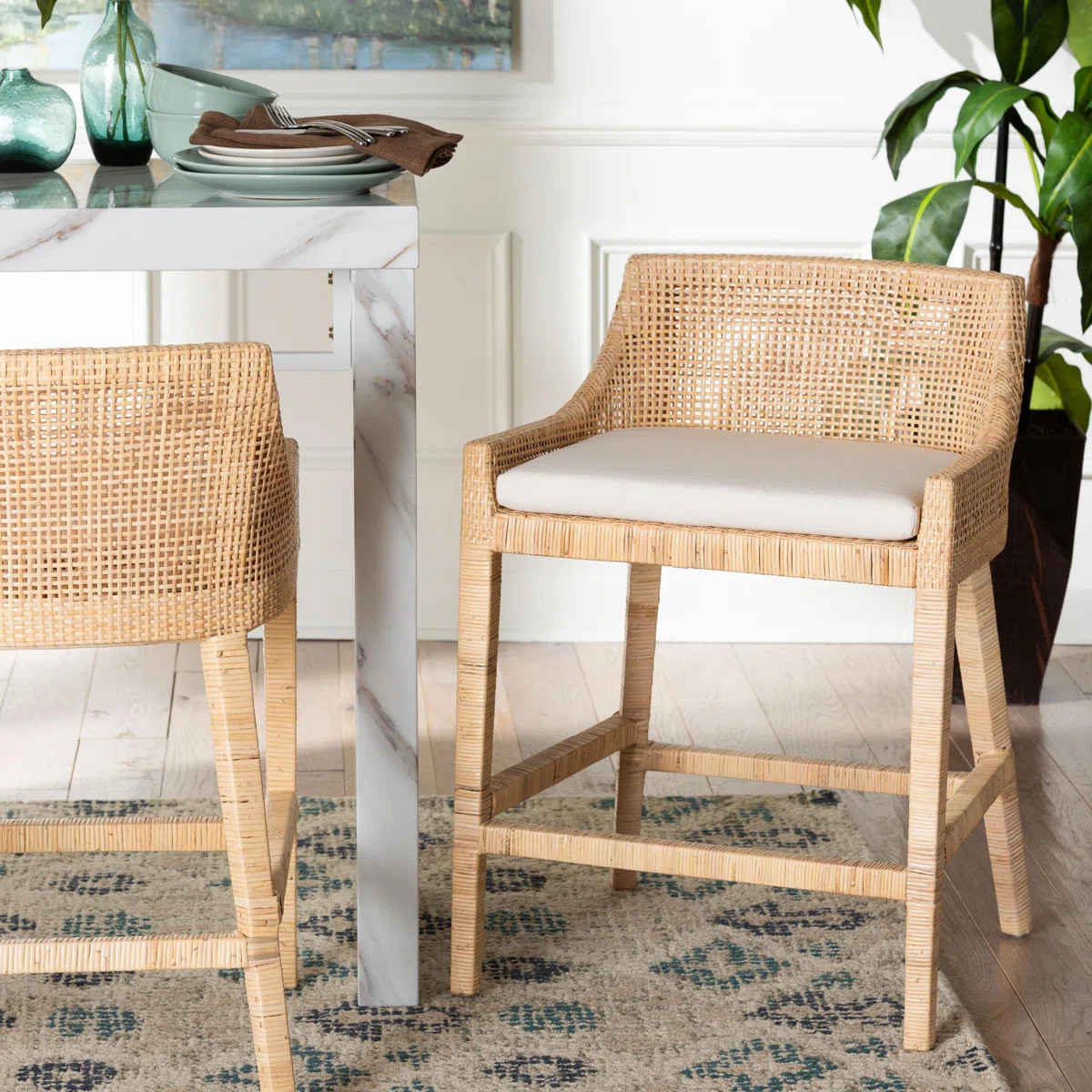 Bali & Pari Beata Natural Rattan Counter Stool - Handcrafted Wingback Counter Chair With Woven De... | Wayfair North America