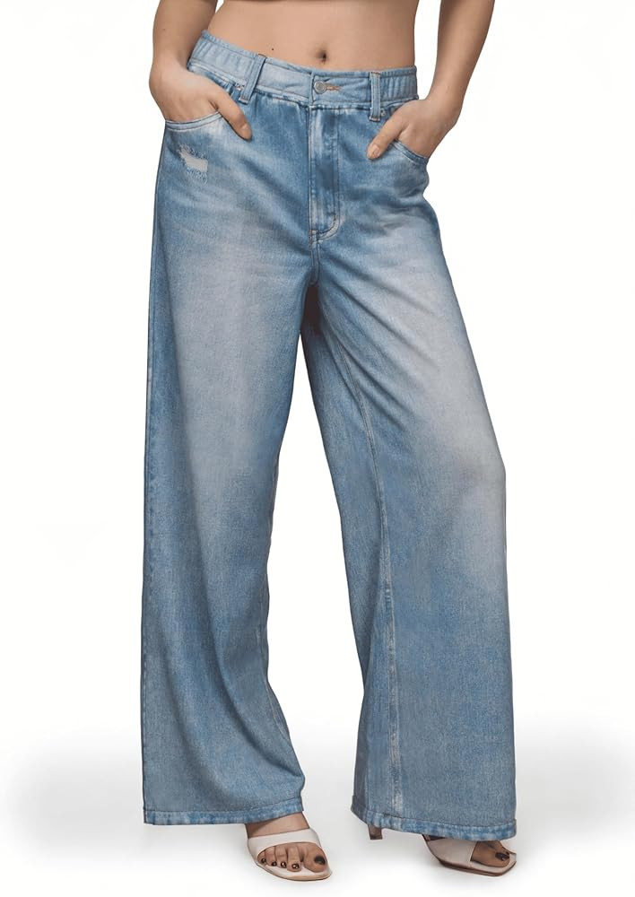 French Terry Sweatpant Jeans Denim Sweat Pants Look Like Jeans Baggy Wide Leg Stretch Pants Jeggi... | Amazon (US)