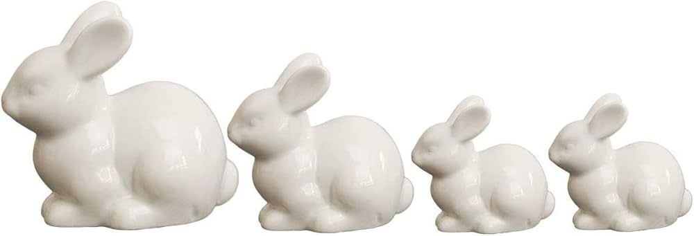 Chris.W Ceramic Bunny Rabbit Figurine, Set of 4 White Ceramic Bunnies, Home Tabletop Bookshelf Ea... | Amazon (US)