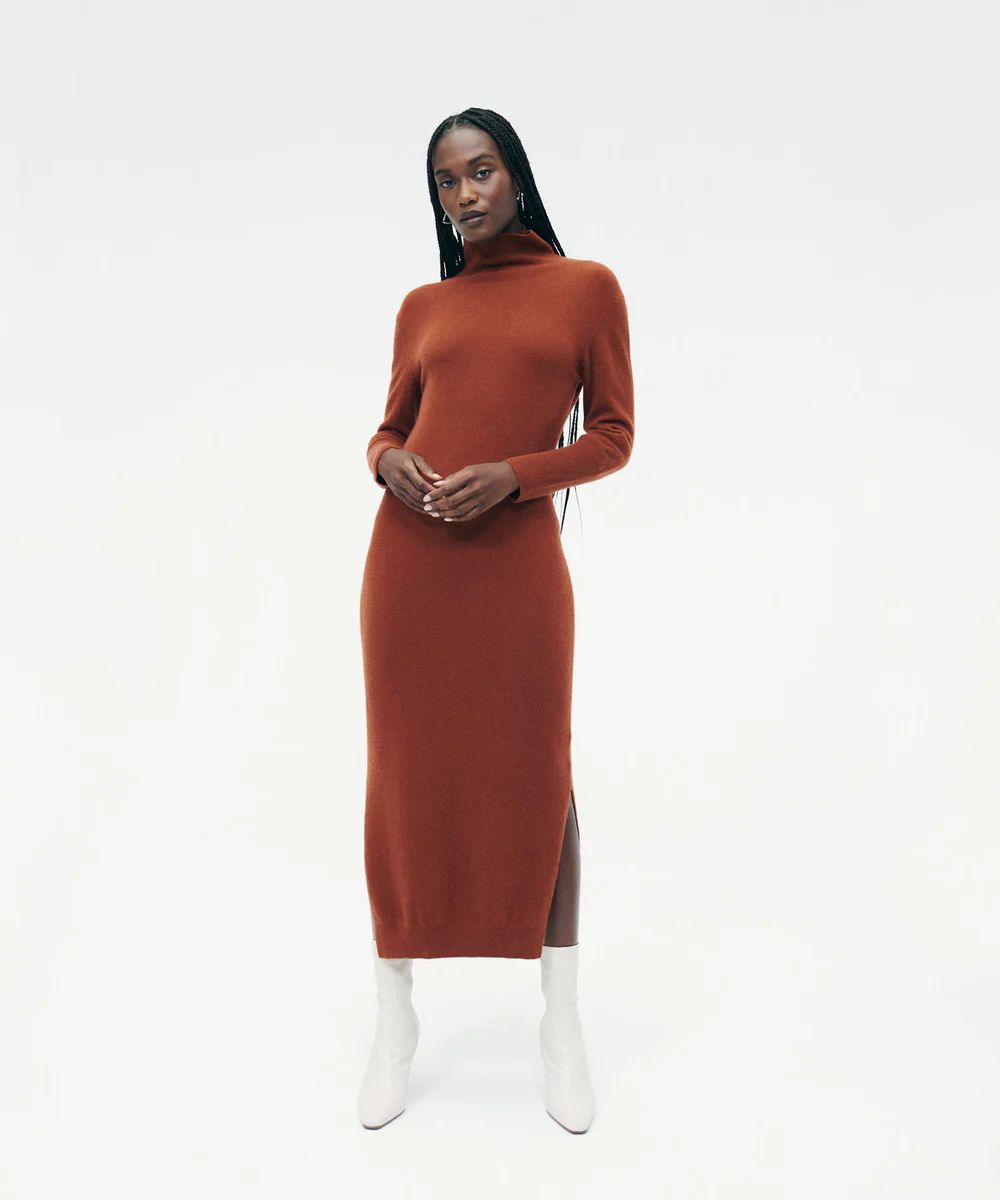 Cashmere Turtleneck Dress with Slits | NAADAM