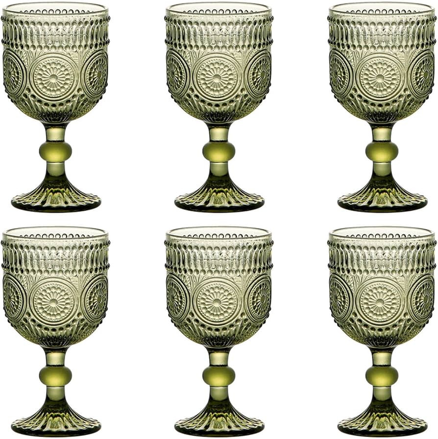 Green Wine Glasses Drinking Water Goblets set of 6 Vintage Colored Glassware 12 Ounces Sunflower ... | Amazon (US)