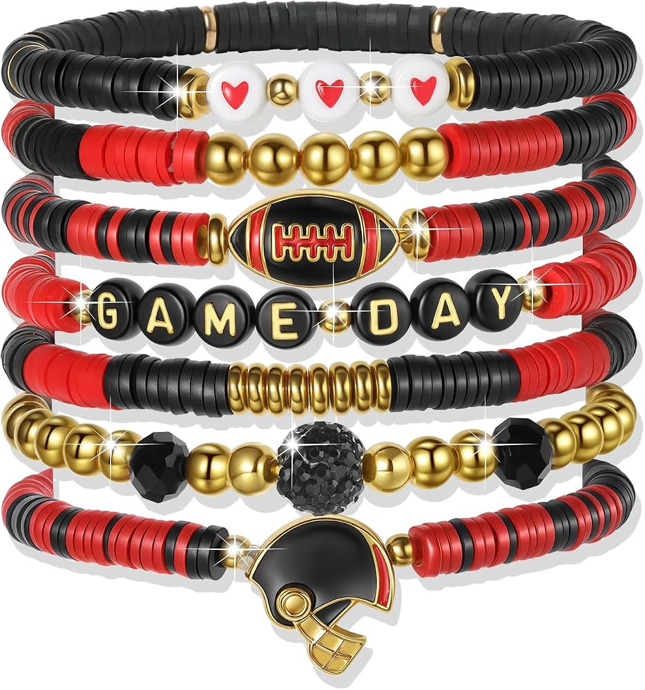 Sporty Chic Bracelets for Women Vibrant Blue White Red Gold Stretch Heishi Clay Beaded Bracelets Stylish Stackable Bangles for Game Days Casual Special Occasions Football Mom Jewelry Gift | Amazon (US)