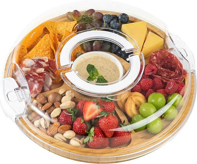 Round Charcuterie Board with Lid,Travel Picnic Portable Cheese Board with Lid,Serving Tray Platte... | Amazon (US)