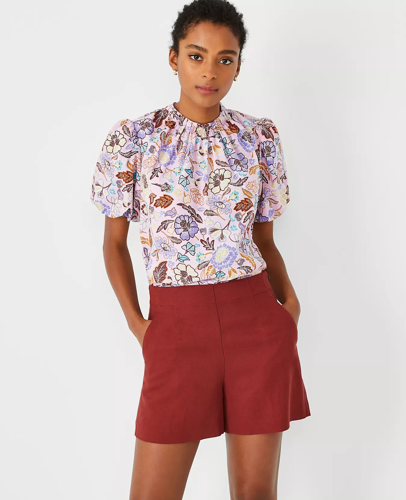 Batik Floral Tie Back Puff Sleeve Top | Ann Taylor | Ann Taylor (US)